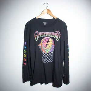 Grateful Dead Shirt Mens Small Oversized Black Basketball Skeletons Long Sleeve